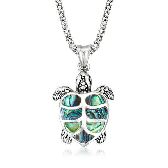 Ross-Simons Abalone Shell Bali-Style Turtle Pendant Necklace in Sterling Silver, Women's, Adult
