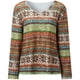 thumbnail image 4 of Blusa bordada de manga larga con cuello en V y estampado informal retro para mujer Pompotops  gfhjh11161, 4 of 7
