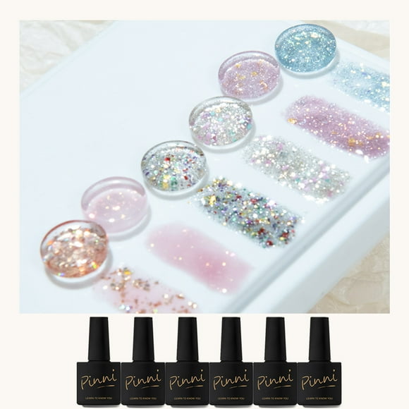 PINNI Opal Ensemble de Vernis Gel pour Ongles, 6 Vernis Gel Scintillant Élégant Vernis à Ongles Blanc Lustrant LED UV Semi-permanent Vernis Brillant esmaltes para uñas en Gel Gel pour Ongles