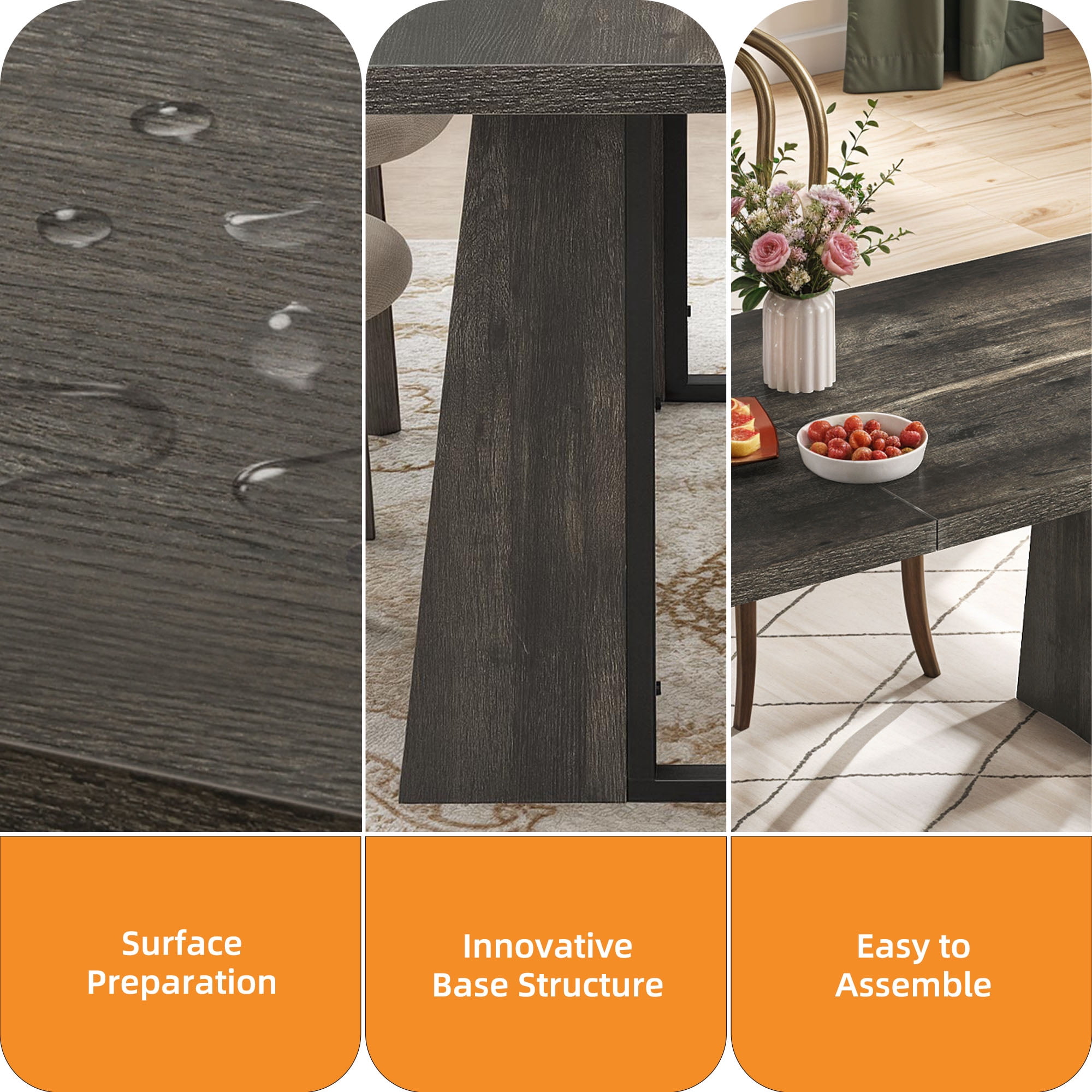 Uforic 70" Wood Dining Table for 6-8 Person, Farmhouse Rectangle Dining Table withHeavy Duty Leg, Kitchen Table for Gathering, Kitchen, Dining Living Room, Gray