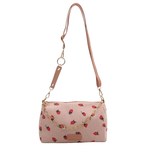 Stylish Women's Corduroy Crossbody Strawberry Bag With Chain Shoulder Purse Compact Travel Handbag For Everyday Use