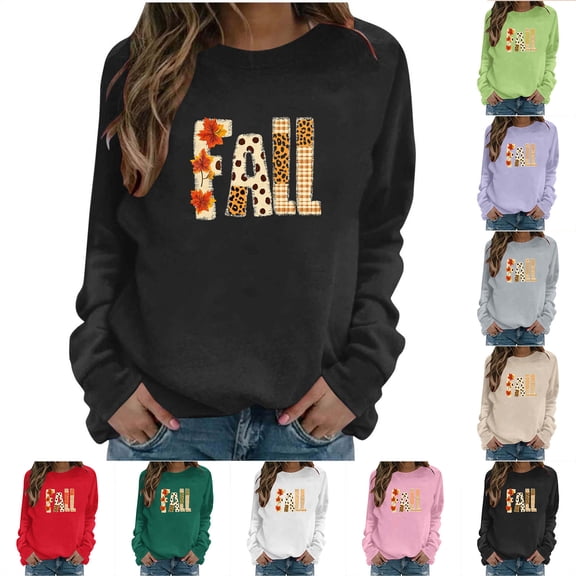 Brqkzdu Women Thanksgiving Sweatshirts Crewneck Maple Leaf Graphic Sweatshirt Long Sleeve Loose Casual Oversized Sweatshirt