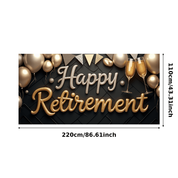 Golden Theme Happy Retirement Banner Decorative Design Champagne Glasses Retirement Party Balloon Decoration for Retirement Party Indoor Decoration Event Celebration