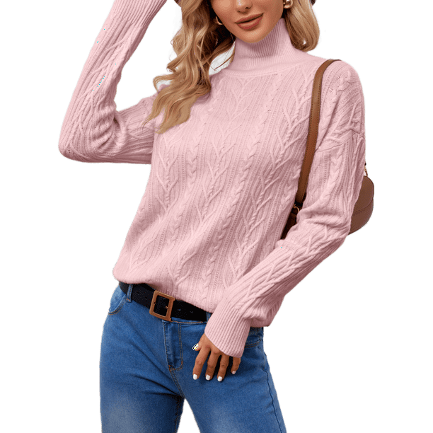 BERTHMEER Pink Turtleneck Womens Sweaters Tops Oversized Sweaters Cable ...