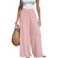 thumbnail image 2 of PEXLYCLU Leisure Trousers, Wide Leg Pants Woman, Palazzo Pants for Women Dressy, Wide Leg Pants for Women High Waisted Palazzo Pants Work Casual Flowy Tie Knot Trousers With Pockets, Pink S, 2 of 4