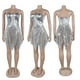 thumbnail image 4 of Minivestido PORRCEY para mujer, hombros descubiertos, lentejuelas brillantes, plateado, 4 of 5