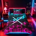 thumbnail image 2 of meiyoeat Neon Lightsaber Twin Bedding for Boys, Sci-Fi Cyan Pink Gaming Duvet Cover Set, Black Reversible 2pcs, 1 Duvet Cover and 1 Pillowcase, 2 of 7