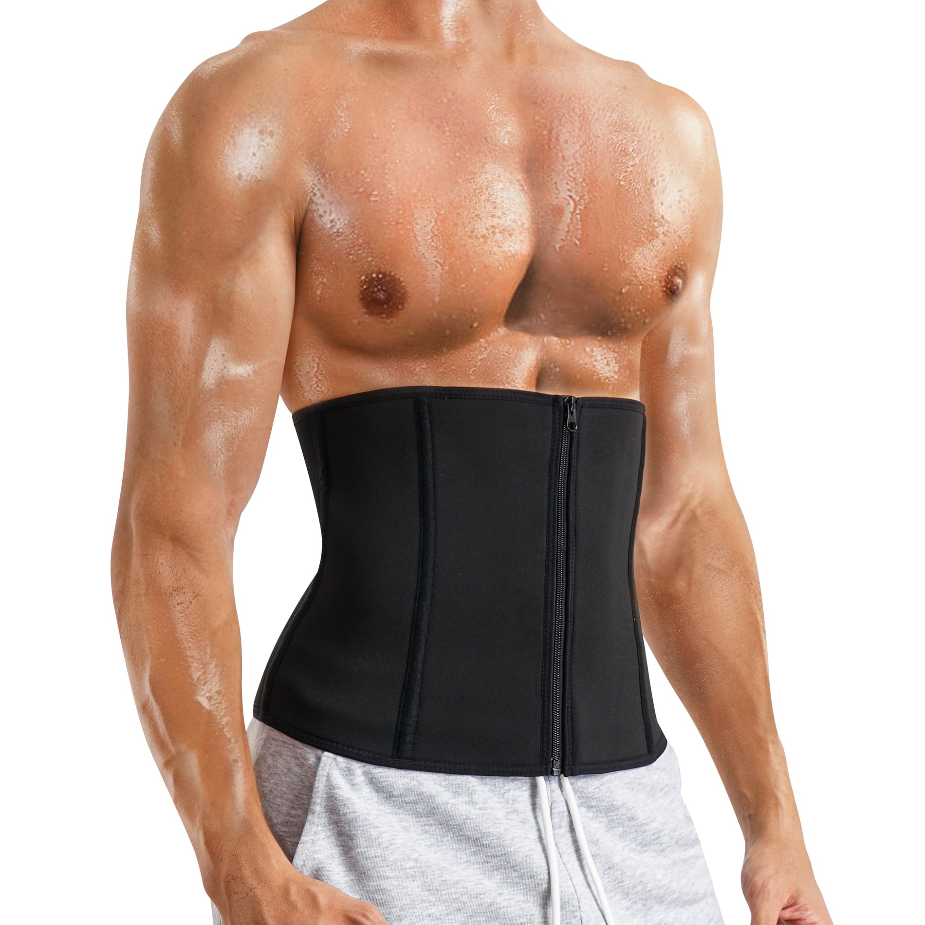 Mens Sauna Waist Trainer Vest Sweat Suit 2 Tummy Control Belly Trimmer Belts Neoprene Workout Body Shaper 