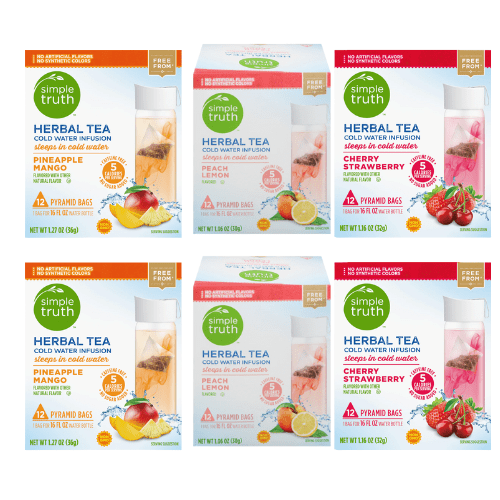 Simple Truth Peach Lemon ,Pineapple Mango and  Cherry Strawberry Herbal Pyramid Tea Bags ,6 Pack Variety