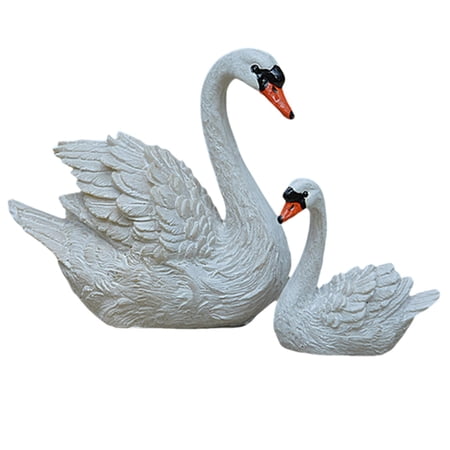 BNNG 1 Pair White Swan Garden Statues, Garden Swan Mother and Child Sculpture - Resin Garden Statue, Fairy Tale Decoration,Weather Resistant Lawn Ornament for Pond Patio Landscape Art