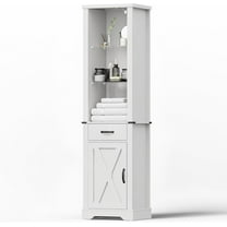 Sunvivi Tall Storage Cabinet With LED Light, Adjustable Shelves, and Barn Door - White