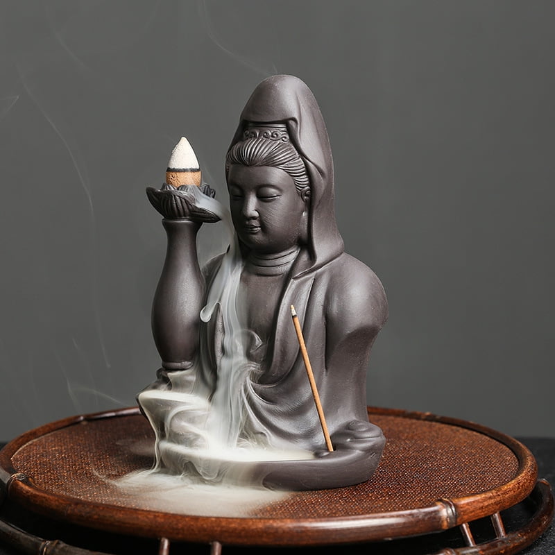 Purple Sand Backflow Aroma Incense Holder Creative Guanyin Smoke Waterfall Incense Burner Sandalwood Stove Home Decoration Craft
