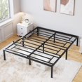 thumbnail image 1 of 16-pulgada metal queen marco de cama con almacenamiento: negra platform, steel slat support, no box spring, heavy-duty, 1 of 7