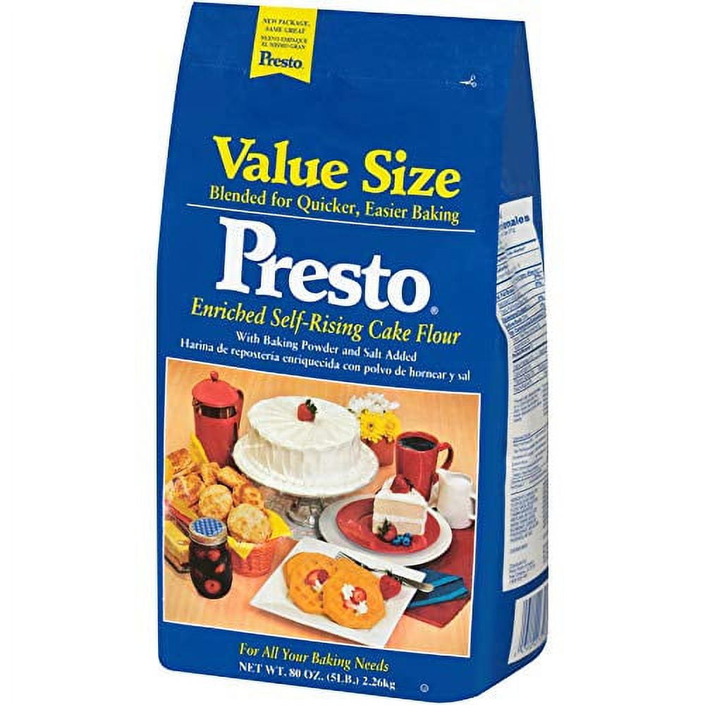 Presto Enriched Self-Rising Cake Flour, Contains Wheat, Value Size, 80oz, Shelf Stable, Plastic Bag
