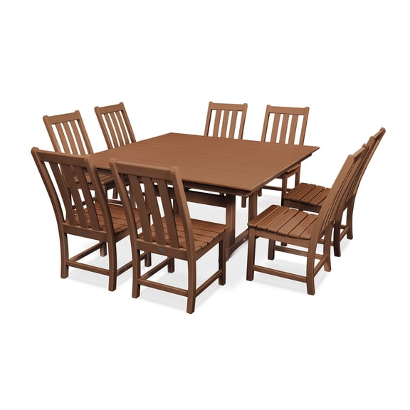 POLYWOOD Vineyard 9-Piece Farmhouse Trestle Dining Set in Teak