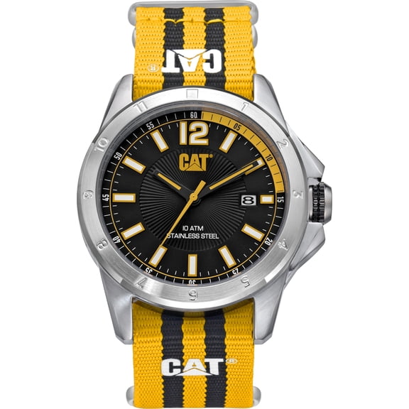 Caterpillar by CAT Men's Stainless Steel Case Nylon Strap Wristwatch, Yellow, Black