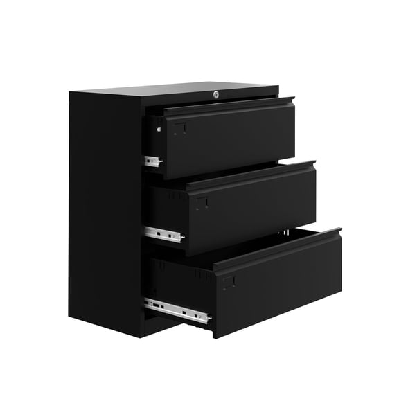 3-Drawer Lateral File Cabinet with Lock – Letter/Legal/A4 Size Filing Cabinet, Heavy-Duty Steel Office Storage with Smooth-Gliding Drawers, Black Home Office File Organizer