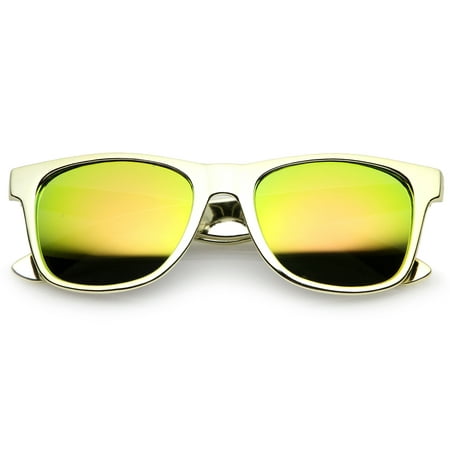 Retro Metallic Square Colored Mirror Lens Horn Rimmed Sunglasses 55mm (Gold / Yellow Mirror)