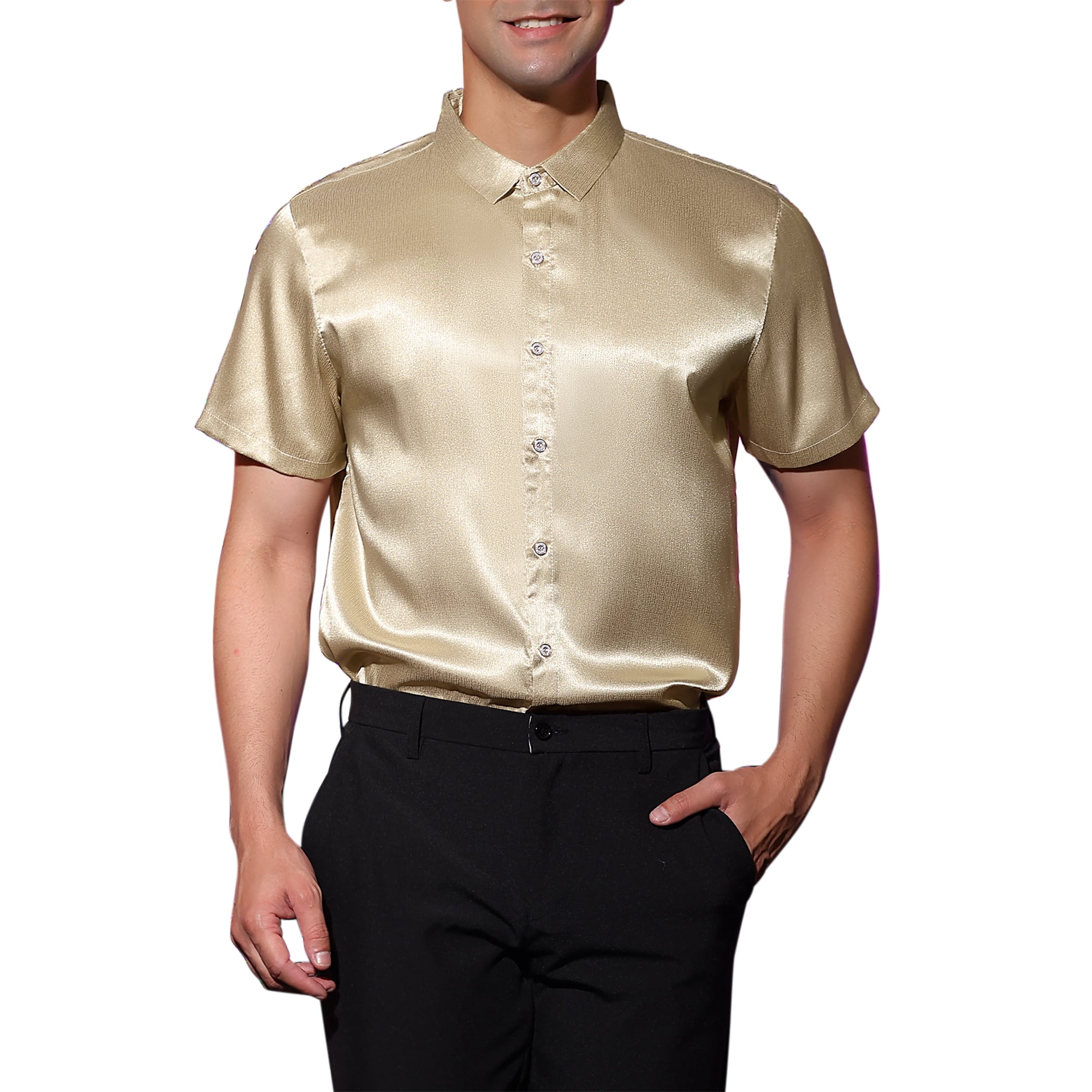 Unique Bargains Satin Shirts for Men's Button Down Collared Short Sleeve  Business Shirts Champagne S - Walmart.ca