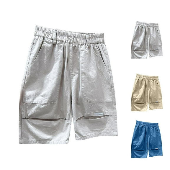 Eltusu Girls Cargo Shorts, Elastic Waistband Solid Color Knee Length Cotton Summer Shorts Gray Size 7-8 T