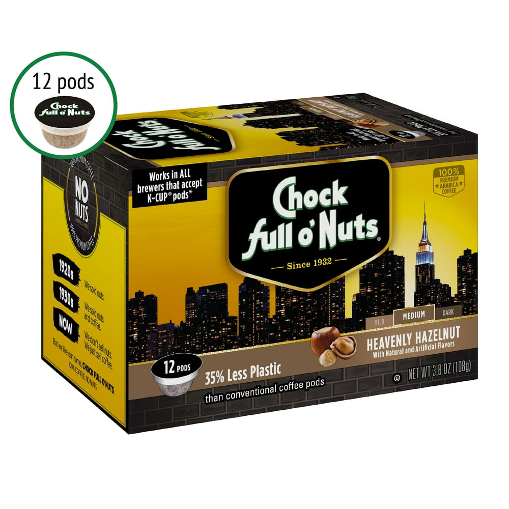 Chock full o'Nuts Heavenly Hazelnut KCup Coffee Pods, Medium Roast, 12