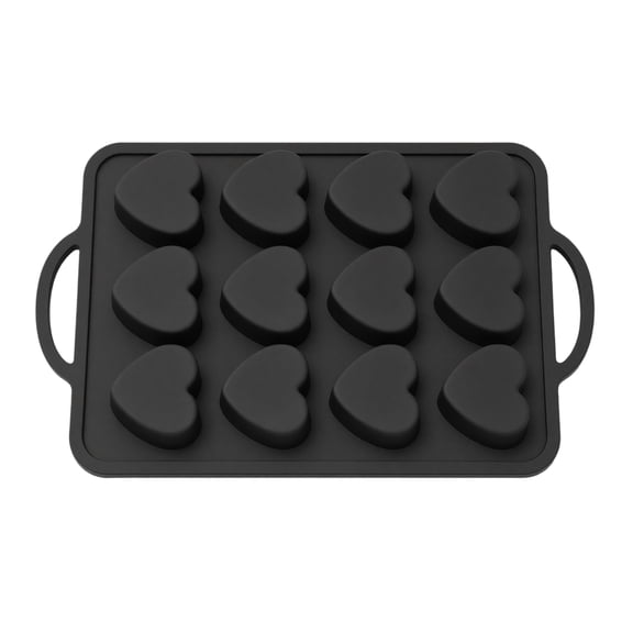 12-Cavity Heart Shaped Silicone Baking Mold with Handles for Valentines Day Baking