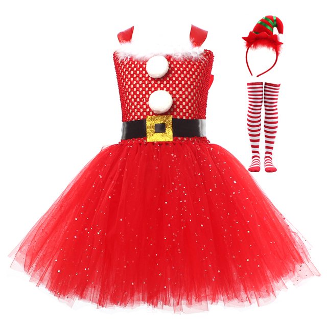 Ropa navideña de diseño lindo y de moda para niñas, disfraces de Papá Noel, disfraces de fiesta navideña