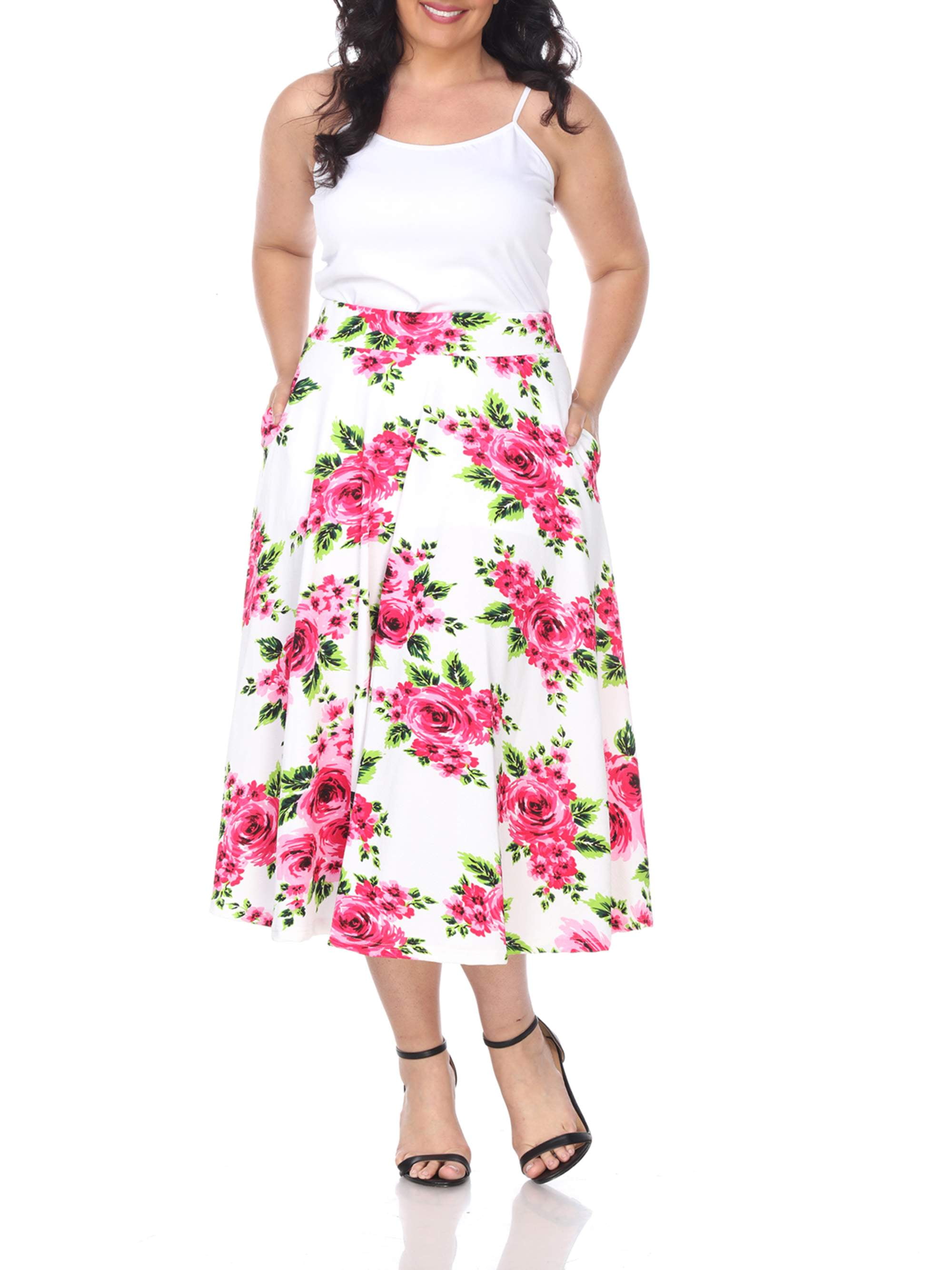 White Mark Women's Plus Size Floral Midi Skirt - Walmart.com