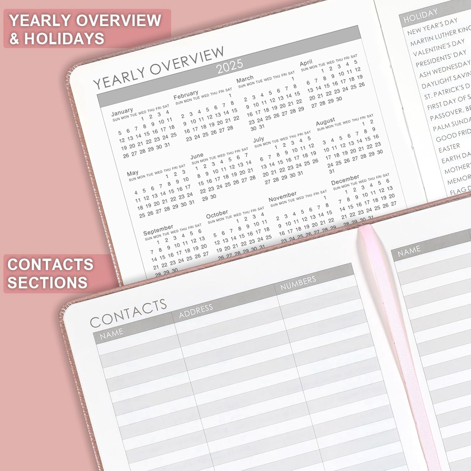 2025-2026 Planner - Academic planner 2025-2026, 25-26 Planner Weekly and Monthly, 5.75" x 8.25", Jul. 2025 - June. 2026, Saffiano Leather with Thick Paper, Back Pocket with 40 Notes Pages - Rose Gold