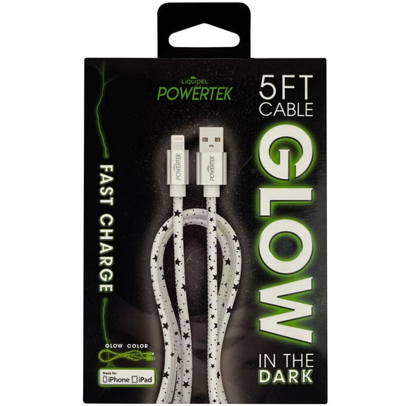 Liquipel Powertek Glow in Dark Cable lightning - White w/stars