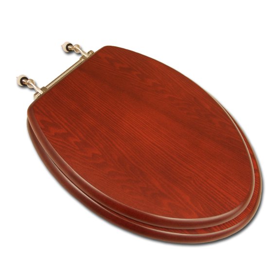 Decorative Wood Toilet Seat In Cherry Finish W/Bn Hng Elong