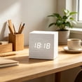 thumbnail image 5 of VAIFTILNO Minimal Wooden Block Digital Desk Clock, 2.4in Cube with Voice Control, Alarm, Time, Date, Temperature Display for Bedroom Office (White), 5 of 8