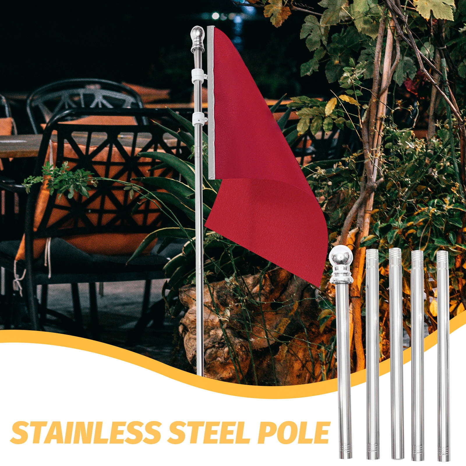 FOMIYES Stainless Steel Garden Flag Pole Kit - Outdoor Flagpole Set for Yard, Lawn, Patio Decoration