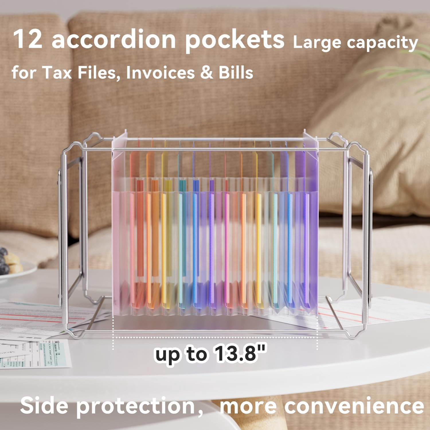 Plastic Expanding Hanging File Folders 12 Accordion Pockets Large Capacity For Letter & A4 Size  Organizer Filing Cabinet Ideal Tax Contracts Invoices Office School-purple-2set
