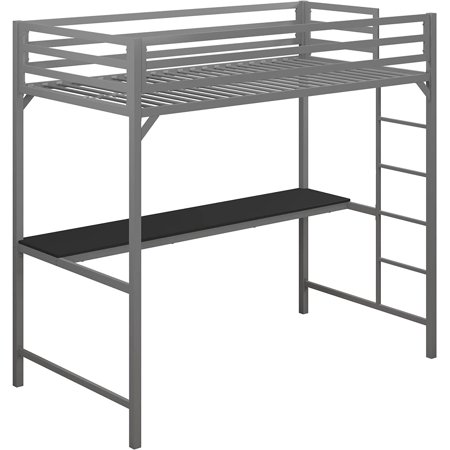 ttzhu Miles Metal Full Loft Bed with Desk Black