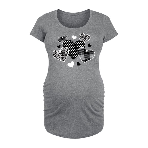 Instant Message - Mixed Patterned Hearts - Women's Maternity Scoop Neck Graphic T-Shirt