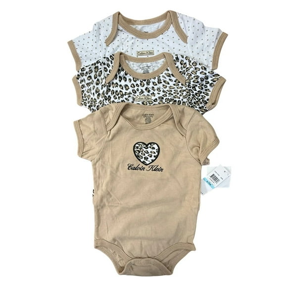 Calvin Klein Unisex Infant Khaki Onesies set of 3 (6-9 Months)