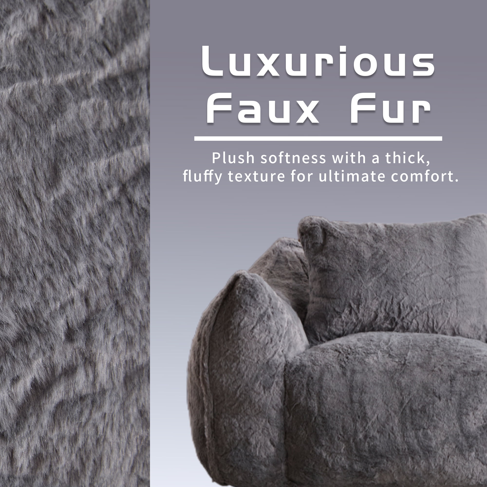 Aukfa Faux Fur Loveseat, 25" Deep Seat Giant Bean Bag Sofa for Living Room, White