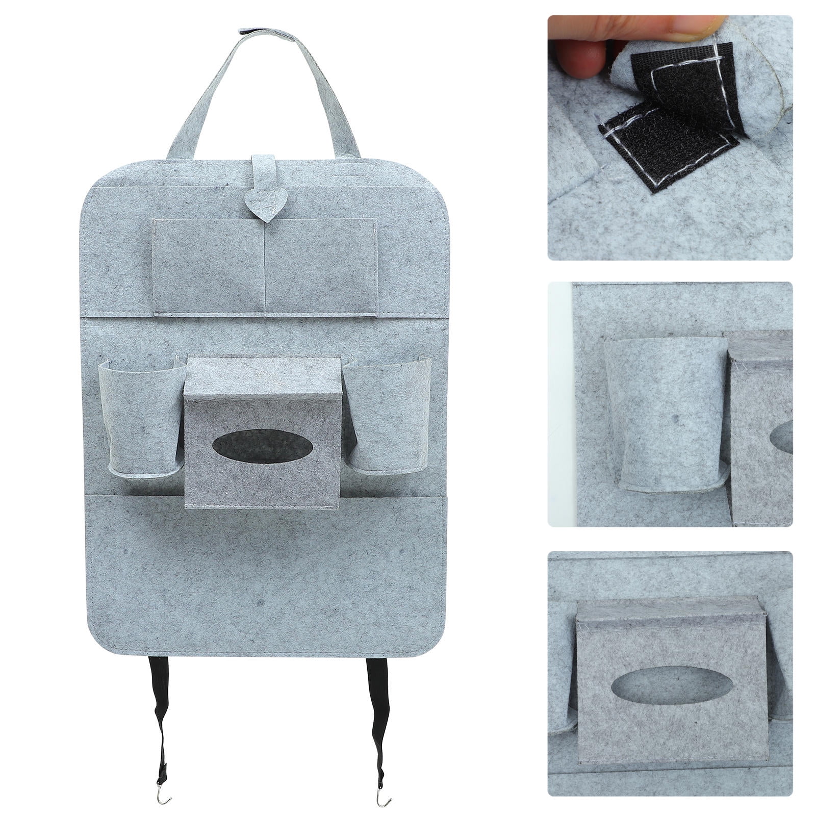 OFFIGAM 2-Pack Car Seat Storage Bags in Light Grey Felt, Hanging Organizers with Extra Space for Vehicle Essentials and Accessories