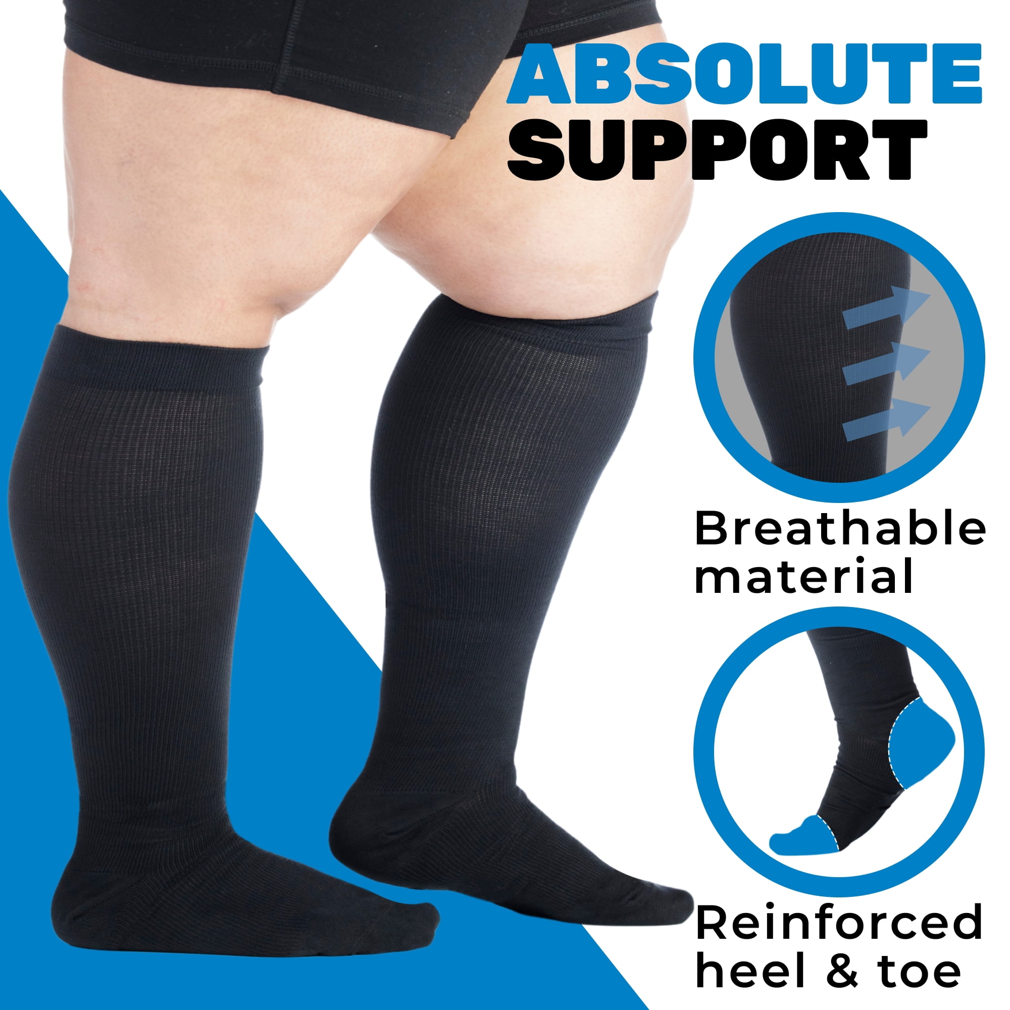 (3 Pairs) Made in USA - Unisex Compression Knee High 20-30 mmHg - Black, Large