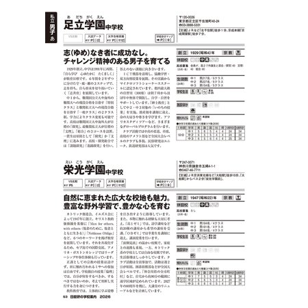 中学受験日能研の学校案内 2026年入試用首都圏・その他東日本版