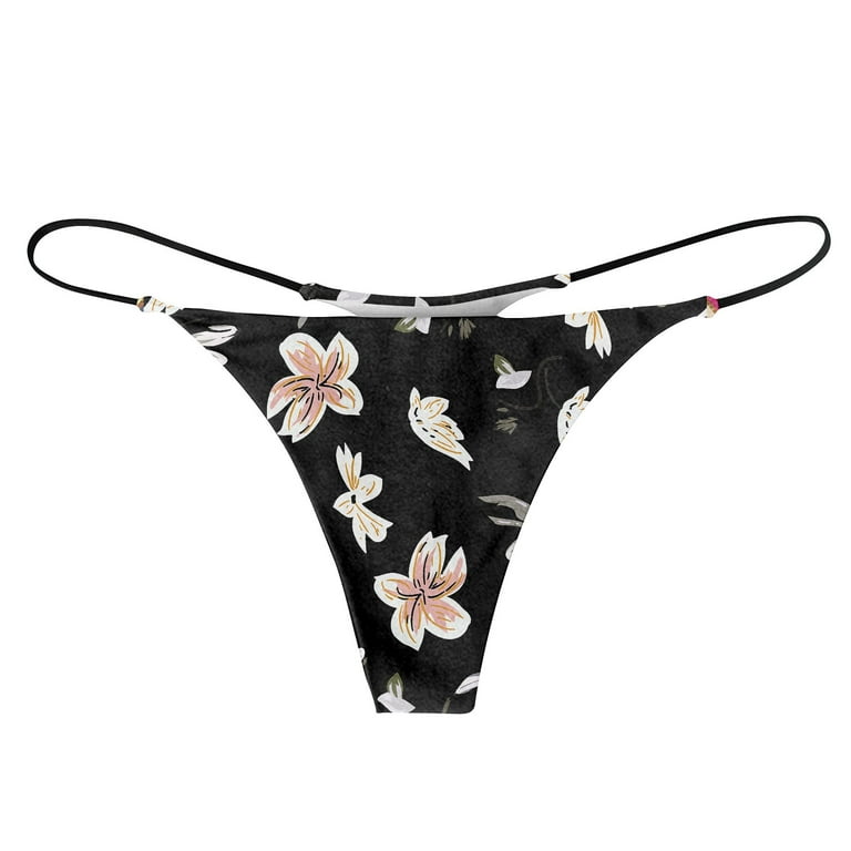 Sksloeg Thong Underwear Women Vintage Flower Printed Low Rise Thongs Bottom  Micro Back G-String Thong Panty Underwear,Black S 