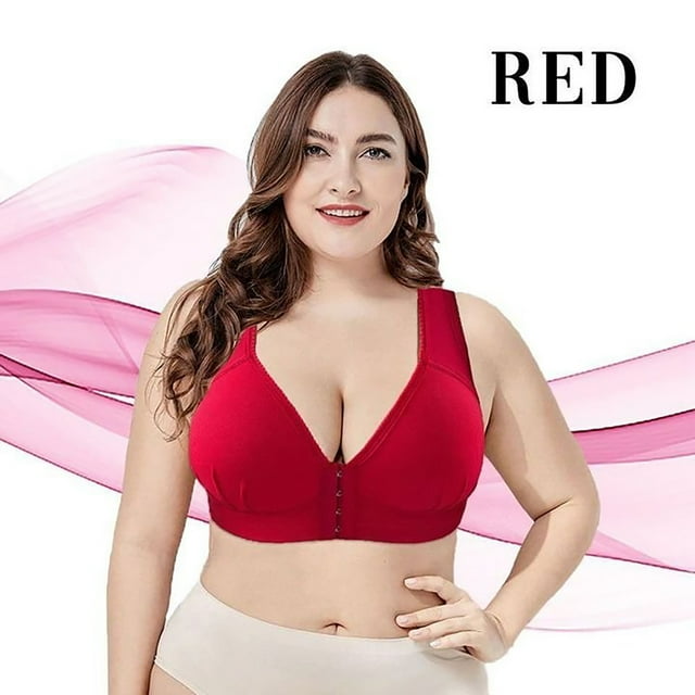 AherBiu Plus Size Bras for Women No Underwire Padded Front Closure Bras Solid Color Full Coverage Comfort Soft Bralette