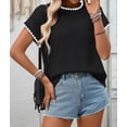 thumbnail image 5 of Women'S Ribbed Sweater Crew Neck Short Sleeve Loose Fit Knit Pullover Tops Black L, 5 of 9