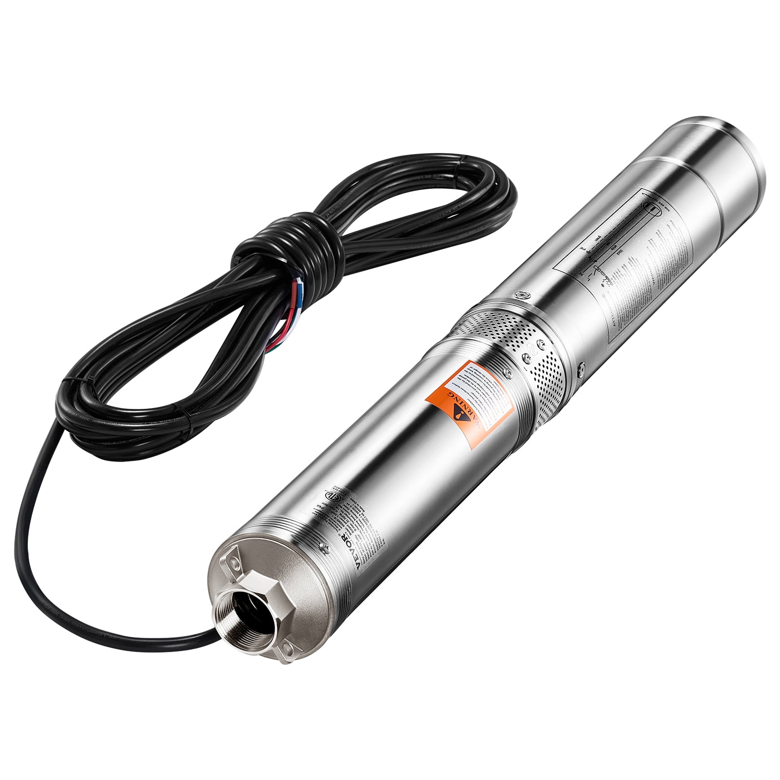 VEVOR Deep Well Submersible Pump,1 HP Output Power, 115V, 31.7 GPM Flow 207 ft Head, with 32.81 ft Cord External Control Box, Stainless Steel Water Pump, for Industrial Irrigation and Home Use, IP68