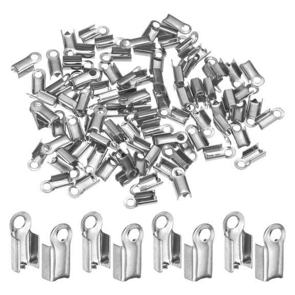 REGALWOVEN Fold Over Cord Ends 3mm Brass Crimp Cap Clasp Tips for DIY Leather Ribbon Craft Making Silver Tone