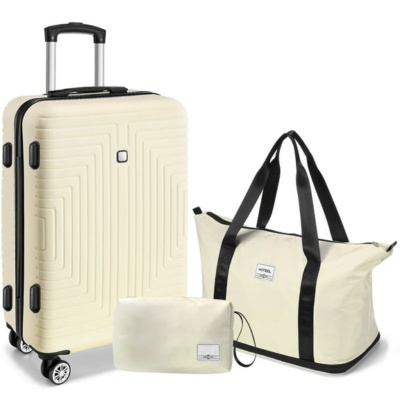 SANOPY 20" Carry-On Luggage Set, Hardside 3PCS Lightweight ABS PC Suitcase Set with TSA Lock and Spinner Wheels, Beige