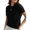 thumbnail image 2 of Women'S Loose Fit Soft Summer Sweater Short Sleeve Crew Neck Casual Pullover Tops Trendy Outfits 2025 Black L, 2 of 9