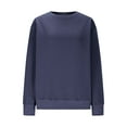 thumbnail image 5 of Gifts for Family Clearance Women's Ladies' Fashionable Casual Solid Color Long Sleeved Round Neck Sweatshirt with Pocket Navy M, 5 of 9