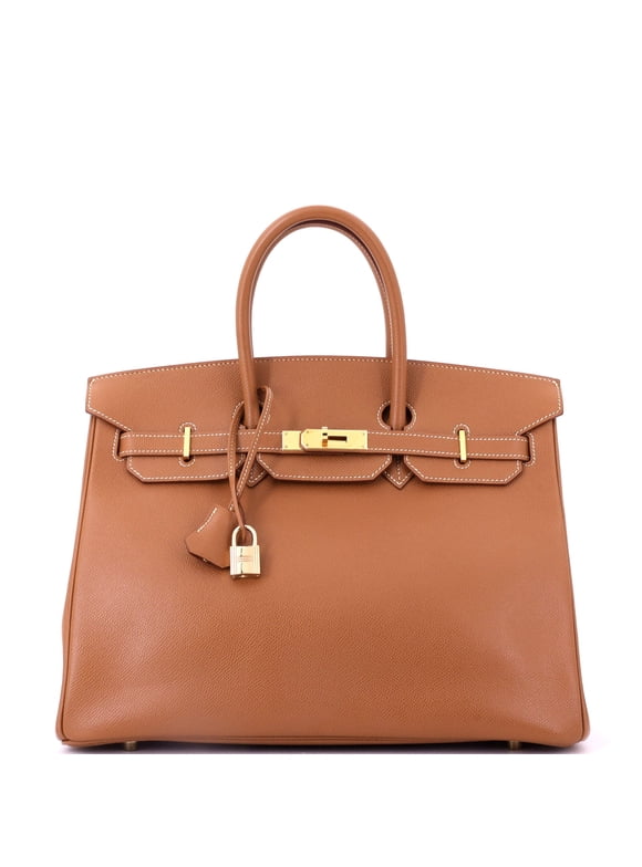 Pre-Owned Birkin Handbag Gold Courchevel with Gold Hardware 35 By Rebag